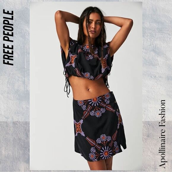 FREE PEOPLE SARDINIA MINI DRESS IN BLACK COMBO NEW - Picture 3 of 12